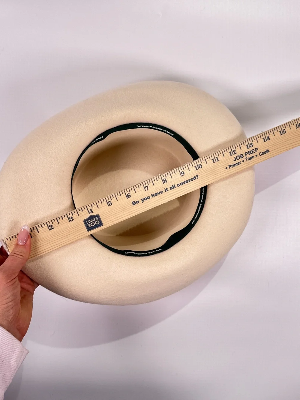 Importina Flat Crown Hat Rolled Brim Feather Band Wool Felt Cream OS